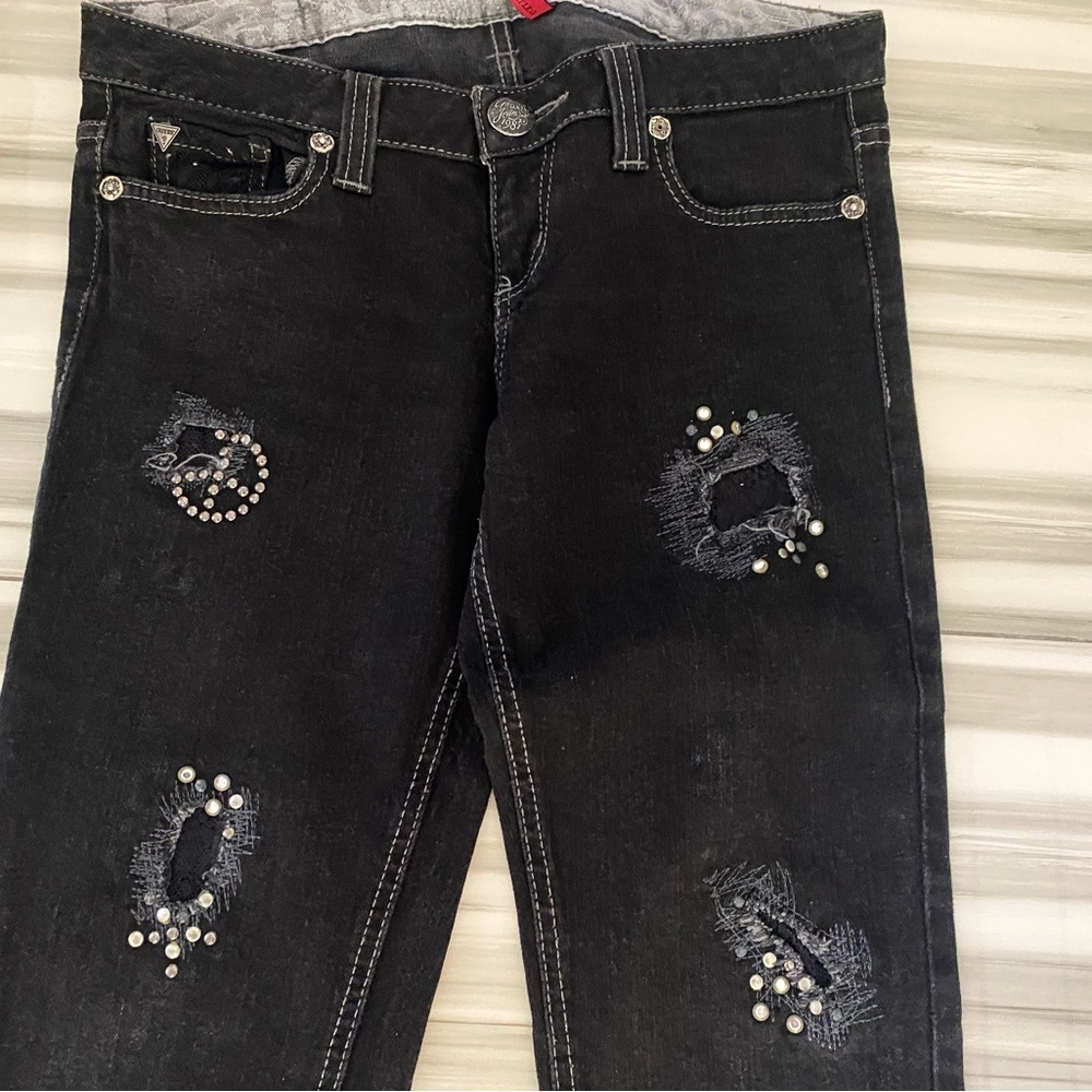 Guess Black Skinny Jeans with Pearl Embellishments